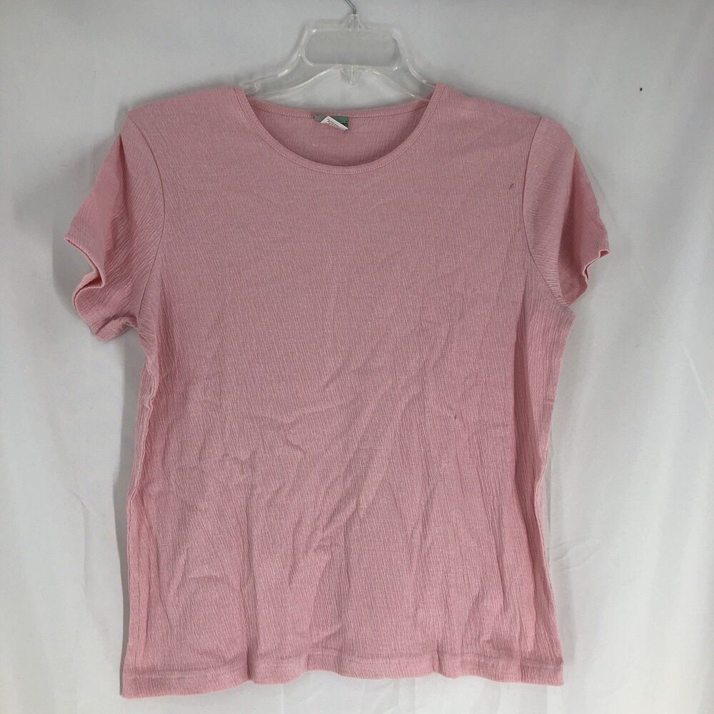 Sara Morgan Textured Basic T-Shirt Womens Large Pink Short Sleeve Crew Tee Top